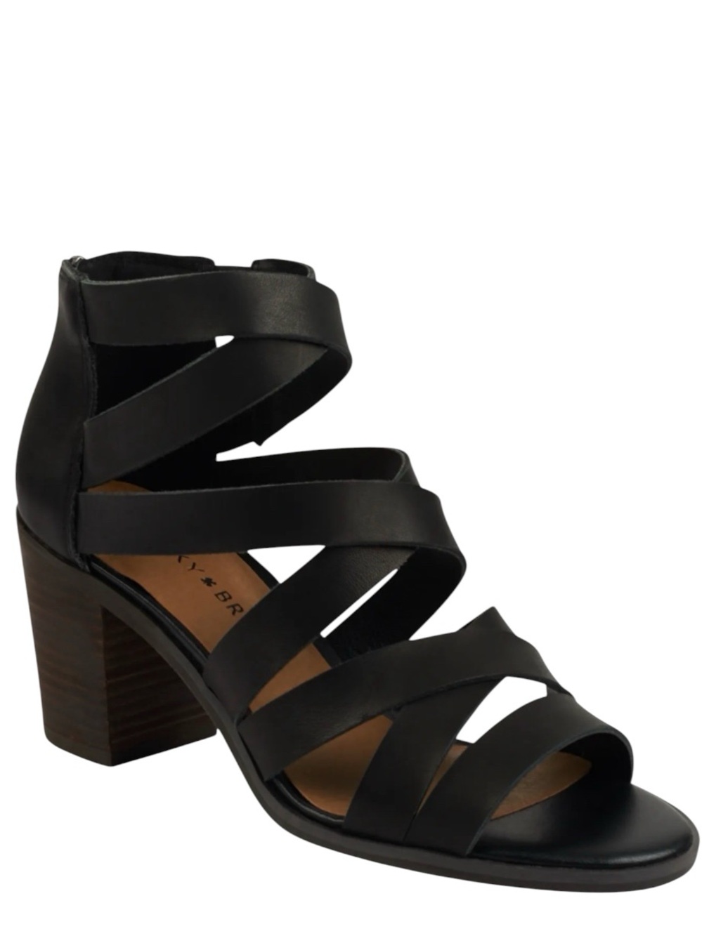 Lucky Brand Kallia Black Leather Strappy Block Heeled Sandals 6.5